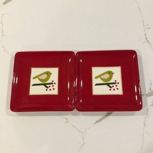 🎄Tag decorative appetizer, dessert, salad, plate, holidays red square  bird EUC